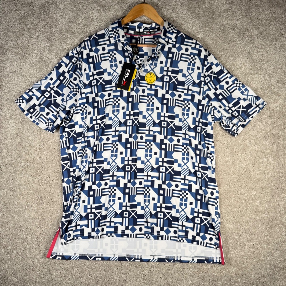 NWT Ralph Lauren RLX‎ Mens L Nautical Print Golf Polo Shirt SS UV Protection